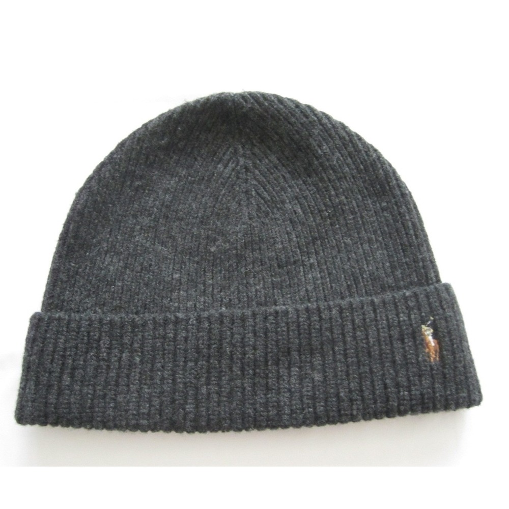 Polo Ralph Lauren Mens Flesh Pony Ribbed Cuff Winter Beanie Hat Gray (G)